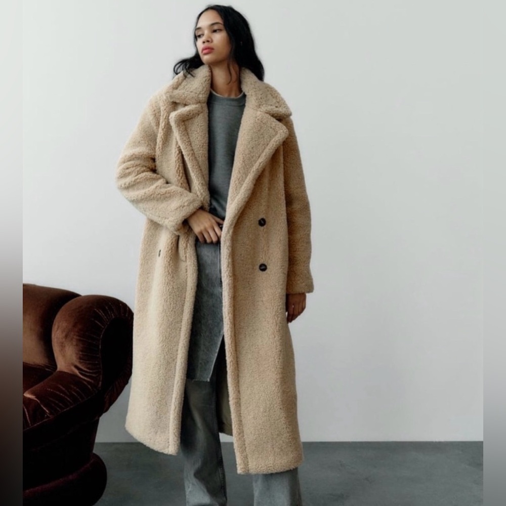 Zara Faux Fur Fleece Coat Size S - Picture 2 of 12